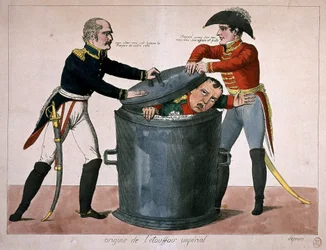 Imperial suffocation: Napoleon I locked in a garbage bin, early 19th century