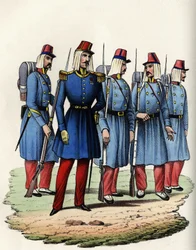 Infantry of the French army of Africa; officer, non-commissioned officer and soldiers in Algeria in 1830. In 