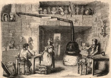Inside the cabaret le Lapin Blanc (Rabbit-Blanc), rue aux feves in Paris before its demolition. A tavern dating back to the first time of the monarchy. Engraving in 