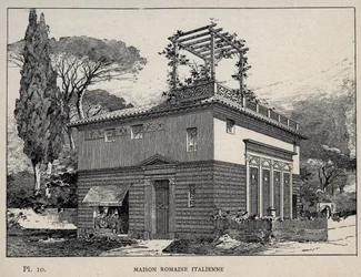 Italian Roman house - engraving of 1889 in 