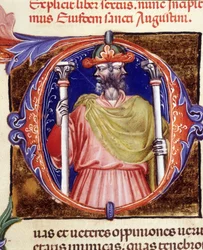 Janus, Roman deity, two opposite faces - from a manuscript of 