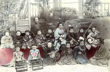 Japanese Children playing music, late 19th century