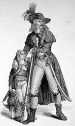 Joseph Speckbacher 1767-1820 and his son - Tyrolean national hero against the Bavarians after the annexation of Tyrol to Bavaria in 1809. 19th-century engraving.
