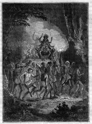 Journey to India by Victor Jacquemont, during the years 1828-1832 - procession of the goddess Kali (goddess of destruction) - engraving in 