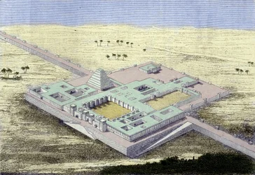 Khursabad (Iraq). Reconstruction of the palace of Sargon II, King of Assyria from 722 to 705 BC Engraving of the 19th century.