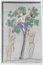 Krishnah stealing the dresses of two gopi. L. M. Langlès: 
