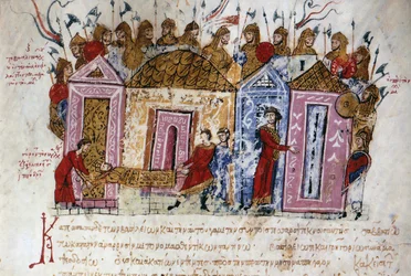 La garde armee varegue (varangienne) (Vikings danois et suedois, qui ont voyage sur tout le reseau fluvial des territoires de l