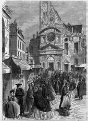 La novenaine de sainte Genevieve à Saint Etienne du Mont (Saint-Etienne-du-Mont) a Paris - Engraving In Le Journal Illustrée