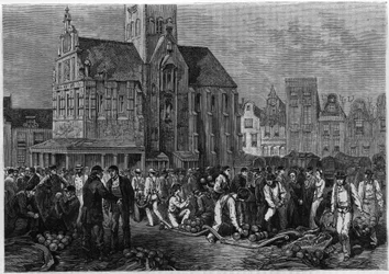 The market of chemages, in Hoorn, Holland. Engraving in 