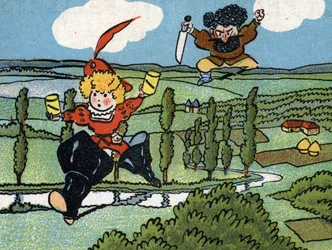 Le Petit Poucet Chased by the Ogre After He Steals His Seven-Leagues Boots, Fairy Tale by Charles Perrault