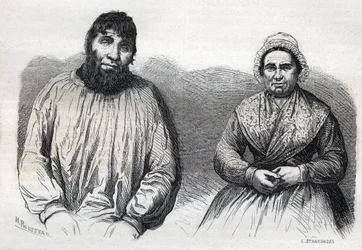 Les epoux Dumollard (Martin Dumollard (1810-1862) and his wife accomplice Marie Anne Martinet (1814-1875) Engraving of the 19th century
