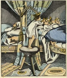 Little Poucet puts the crowns of the ogre