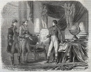Lord Cornwallis (1738-1805) negotiating the Treaty of Amiens (1802) with Napoleon Bonaparte (1769-1821) - the Peace of Amiens, France - Treaty signed March 1802 which ended the Revolutionary Wars