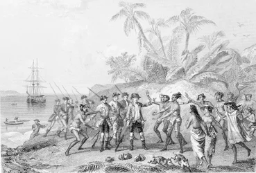 Louis Antoine, Count of Bougainville arriving in Tahiti