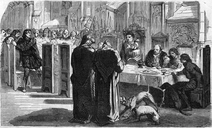 Louis de la Tremoille and his prisoners after the Battle of Saint-Aubin-du-Cornier. Engraving of the 19th century