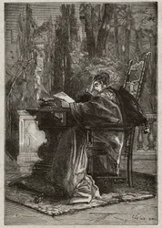 Lucrezia Borgia (1480-1519) by Dying Hand to Leon X (Leone 10) (1475-1521) - engraving from 