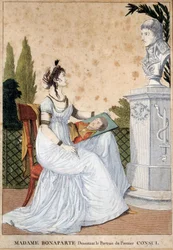 Madame Bonaparte drawing the portrait of First Consul Josephine de Beauharnais in front of the bust of her husband Napoleon Bonaparte