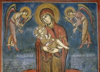 Madonna with Child between Archangels, fresco (1192), Panayia Tou Araka Church (Church of Our Lady of Pea)