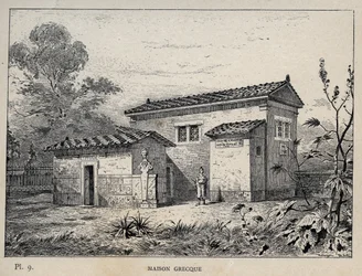 Greek house - engraving of 1889 in Histoire de habitation humaine à l