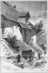 House of George Sand in Gargilesse, France. Engraving in 
