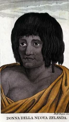 Maori woman from New Zealand. Engraving from the beginning of the 19th century