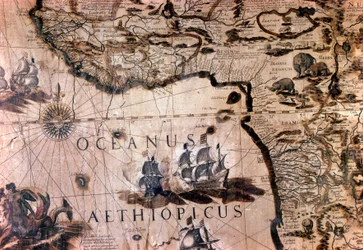 Map of Africa: detail depicting the Gulf of Benin with the island of Saint Helene. 17th century. Rome Italian Geographic Society