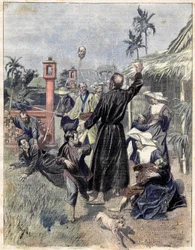 Massacre of Christians in China in 1893, based on M. de Parys watercolour for Le soleil du dimanche. October 1893