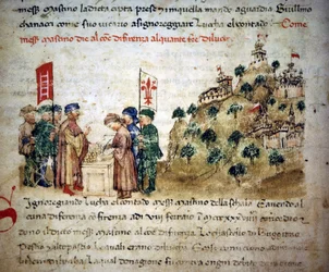 Mastino II della Scala (1308 - 1351) gives the City of Florence a lot of land from Lucca, around 1300 - in the “Croniche del Sercambi”, around 1400. National Archive, Lucca.