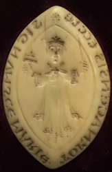 Matrix of the seal of the chapter of Tournai. Used since 12th century. With the image of the Merovingian king Chilpéric