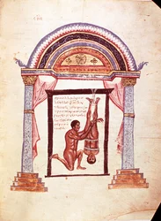 Medicine: reduction of a dislocated knee, the patient is suspended by the feet