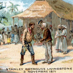 Meeting between Sir Henry Morton Stanley (1841-1904) and David Livingstone (1813-1873) in 1871