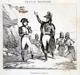 Meeting of Napoleon Bonaparte and Pasquale Paoli (1725 - 1807), Corsican Patriot. Engraving of the 19th century