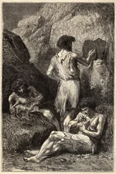 Men at the age of stone - Men at the age of stone - engraving of the 19th century