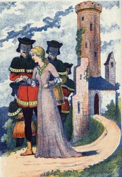 Men Mask Train the Princess. Illustration for 