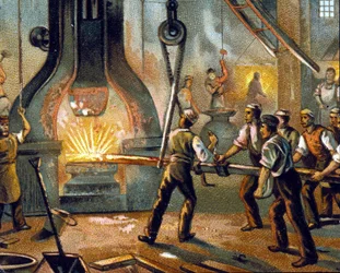Metallurgy: Drumhammer - Manufacture of Iron. Chromolithograph 1890