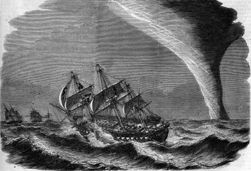 Meteorological phenomenon: a waterspout at sea. Engraving by Linton in 