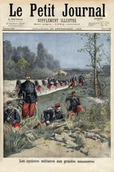 Military cyclists at the big maneuvers. Engraving in Le petit journal 20/09/1896. Selva