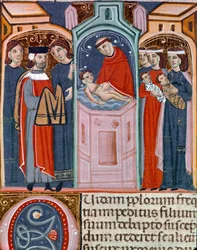Miniature baptism scene taken from the Justinian Code