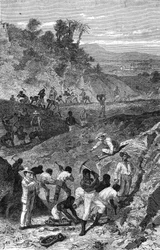 Mining of a diamond mine in Africa in 1869.