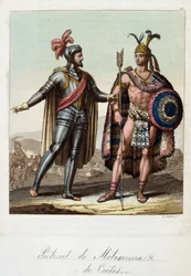 Montezuma II, Aztec king, and Hernan Cortes, Spanish conquistador - in 