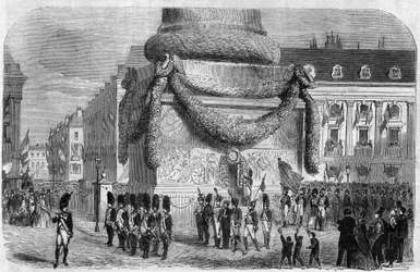 Morning of the national fête of 15 August 1864 at the foot of the column in Place Vendôme in Paris. Engraving in 