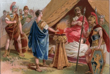 Mucius Scaevola before Porsenna. Caius Mucius Scaevola, a young Roman patrician captured by the royal guard of Porsenna