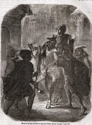 Murder of Louis I of Valois, Duke of Orléans (1372 - 1407) in the Old Rue du Temple by Jean Sans Peur - in 