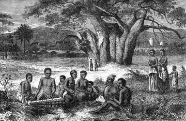 Musicians of the Banks of the Zambeze River, Africa (Engraving 1885)