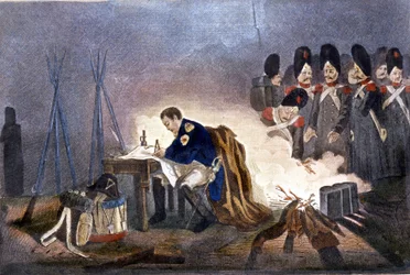 Napoleon I at the Battle of Bautzen (Germany). 20-21 May 1813. Engraving 19th century Milan