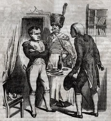 Napoleon I in the presence of Jean Nicolas Corvisart (1755-1821) doctor. English engraving in 