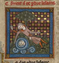 Narcissus admiring his reflection in a fountain, from 