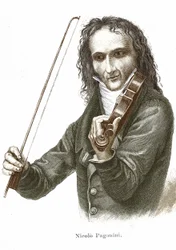Niccolò Paganini (1782 - 1840) plays on his Stradivarius (Violin created by Italian luthier Antonio Stradivari).
