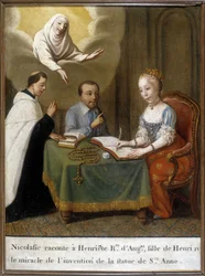 Nicolas tells Henriette Queen of England and daughter of Henry IV the miracle of the invention of the statue of Saint Anne