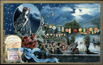 Night, Night Party Lit with Lanterns, Near a Lake - Liebig Chromolithography